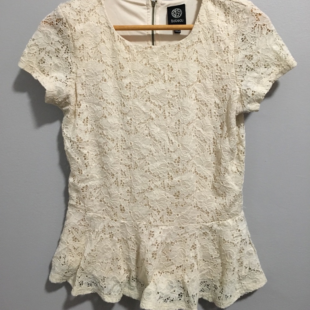 Lace creme peplum top